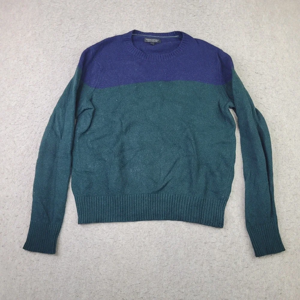 Banana Republic Italian‎ Yarn Merino Wool Sweater Mens M Blue Green Colorblock